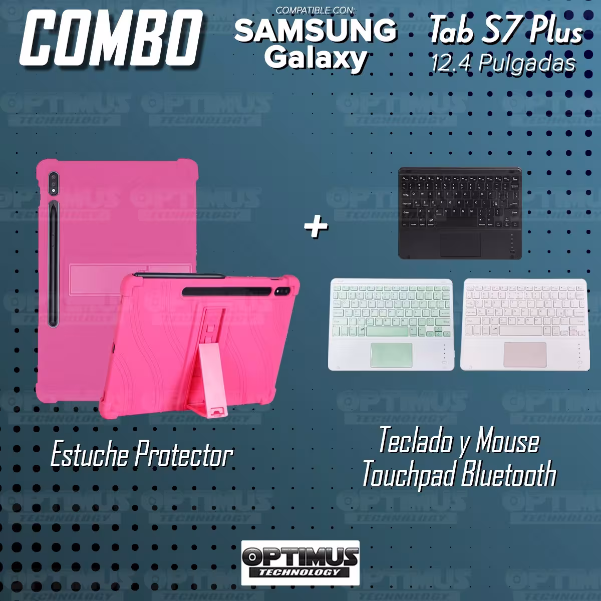 Kit Case Estuche Protector Antigolpes + Teclado Mouse Touchpad Bluetooth para Tablet Samsung Galaxy Tab S7 Plus 12.4 Pulgadas