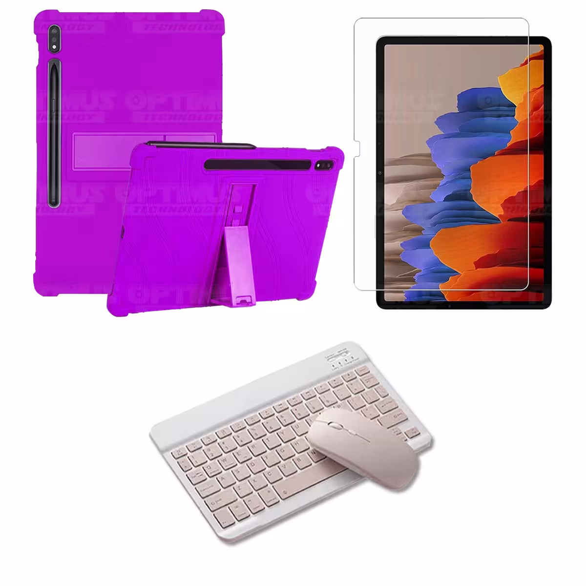 Kit Vidrio templado + Estuche Protector Goma + Teclado y Mouse Bluetooth para Tablet Samsung Galaxy Tab S7 Plus 12.4 Pulgadas