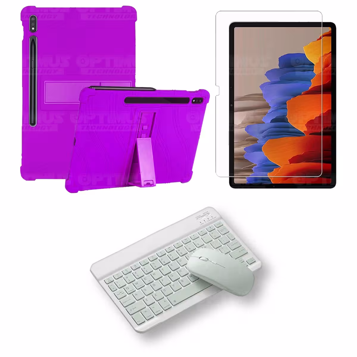 Kit Vidrio templado + Estuche Protector Goma + Teclado y Mouse Bluetooth para Tablet Samsung Galaxy Tab S7 Plus 12.4 Pulgadas