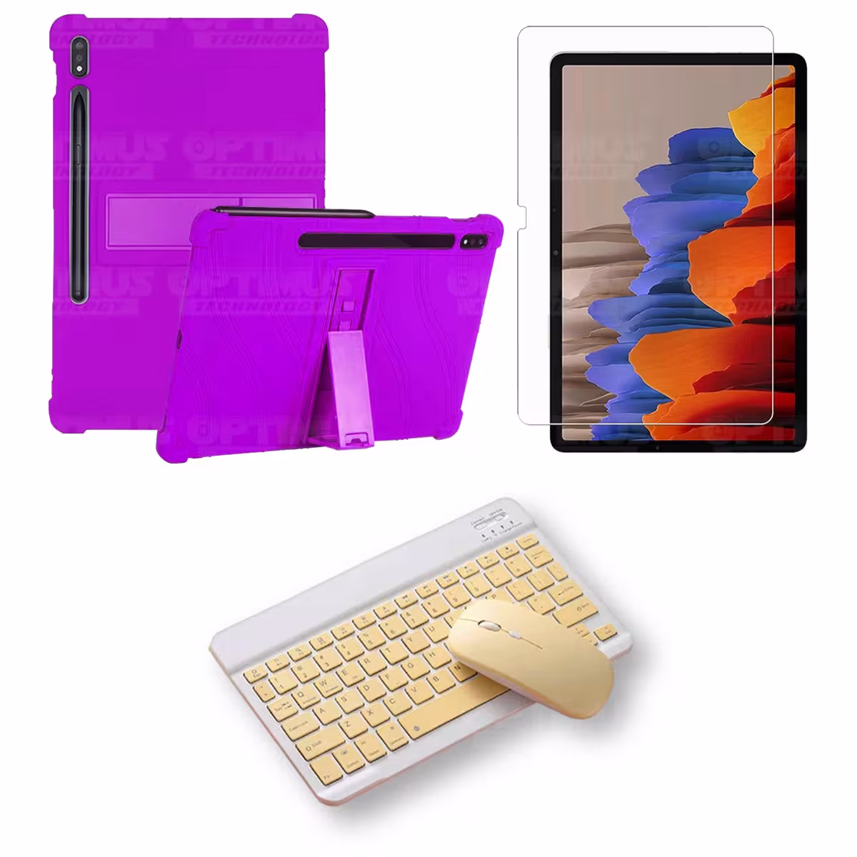 Kit Vidrio templado + Estuche Protector Goma + Teclado y Mouse Bluetooth para Tablet Samsung Galaxy Tab S7 Plus 12.4 Pulgadas
