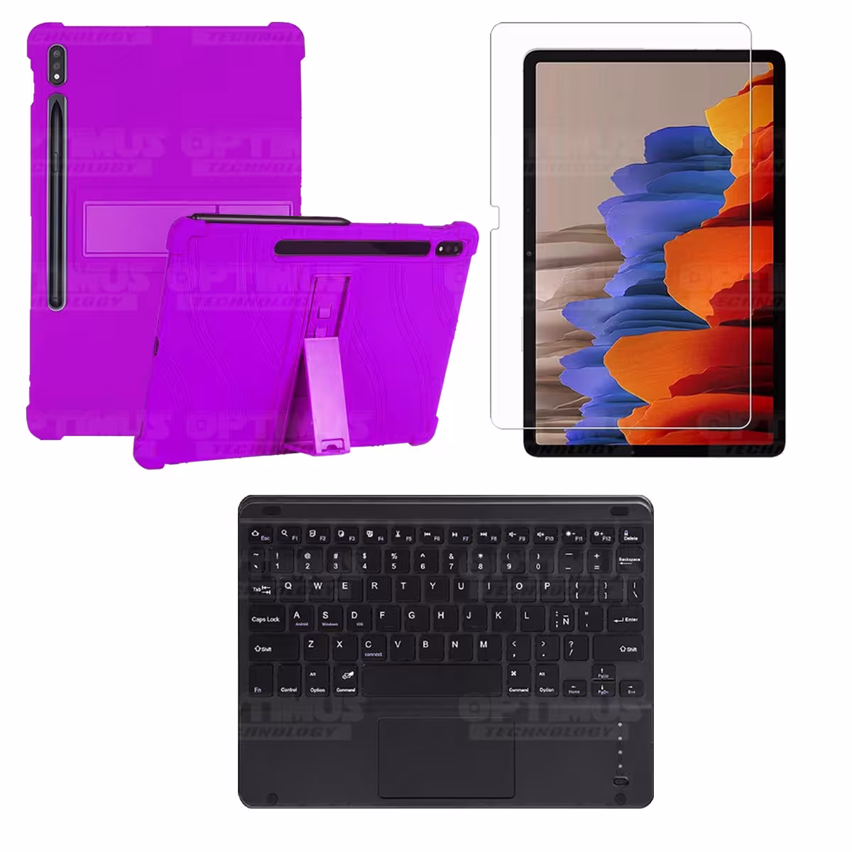 Kit Vidrio templado + Estuche Protector + Teclado con Mouse Touchpad Bluetooth Tablet Samsung Galaxy Tab S7 Plus 12.4 Pulgadas