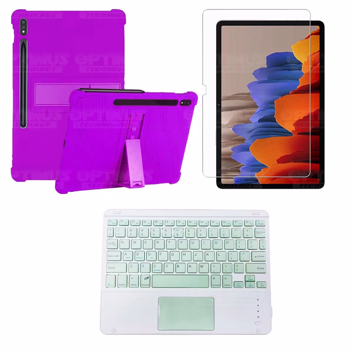 Kit Vidrio templado + Estuche Protector + Teclado con Mouse Touchpad Bluetooth Tablet Samsung Galaxy Tab S7 Plus 12.4 Pulgadas
