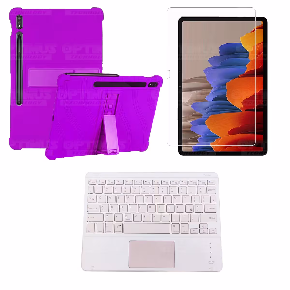 Kit Vidrio templado + Estuche Protector + Teclado con Mouse Touchpad Bluetooth Tablet Samsung Galaxy Tab S7 Plus 12.4 Pulgadas