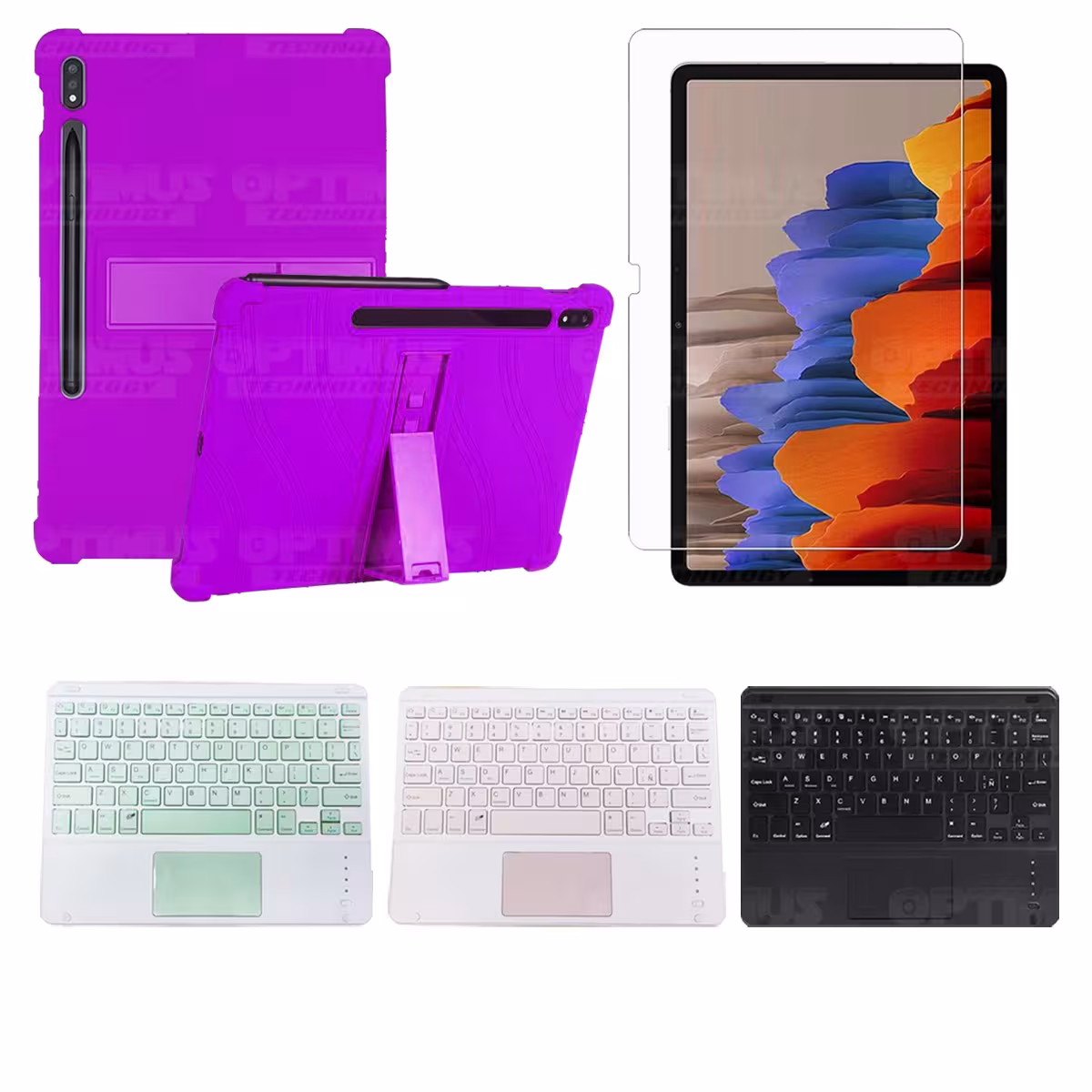 Kit Vidrio templado + Estuche Protector + Teclado con Mouse Touchpad Bluetooth Tablet Samsung Galaxy Tab S7 Plus 12.4 Pulgadas