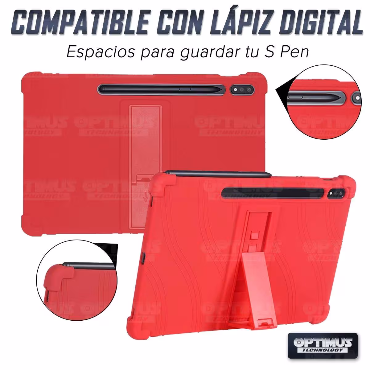 Kit Vidrio templado y Estuche Protector de goma antigolpes con soporte Tablet Samsung Galaxy Tab S7 Plus 12.4 Pulgadas OPTIMUS T