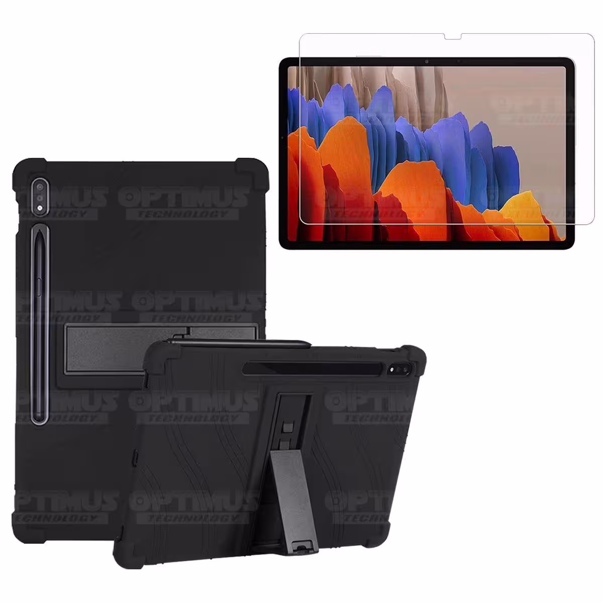 Kit Vidrio templado y Estuche Protector de goma antigolpes con soporte Tablet Samsung Galaxy Tab S7 Plus 12.4 Pulgadas OPTIMUS T