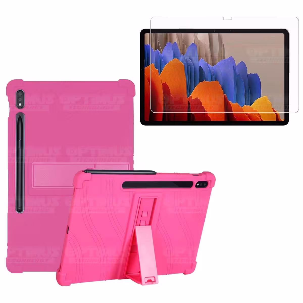 Kit Vidrio templado y Estuche Protector de goma antigolpes con soporte Tablet Samsung Galaxy Tab S7 Plus 12.4 Pulgadas OPTIMUS T