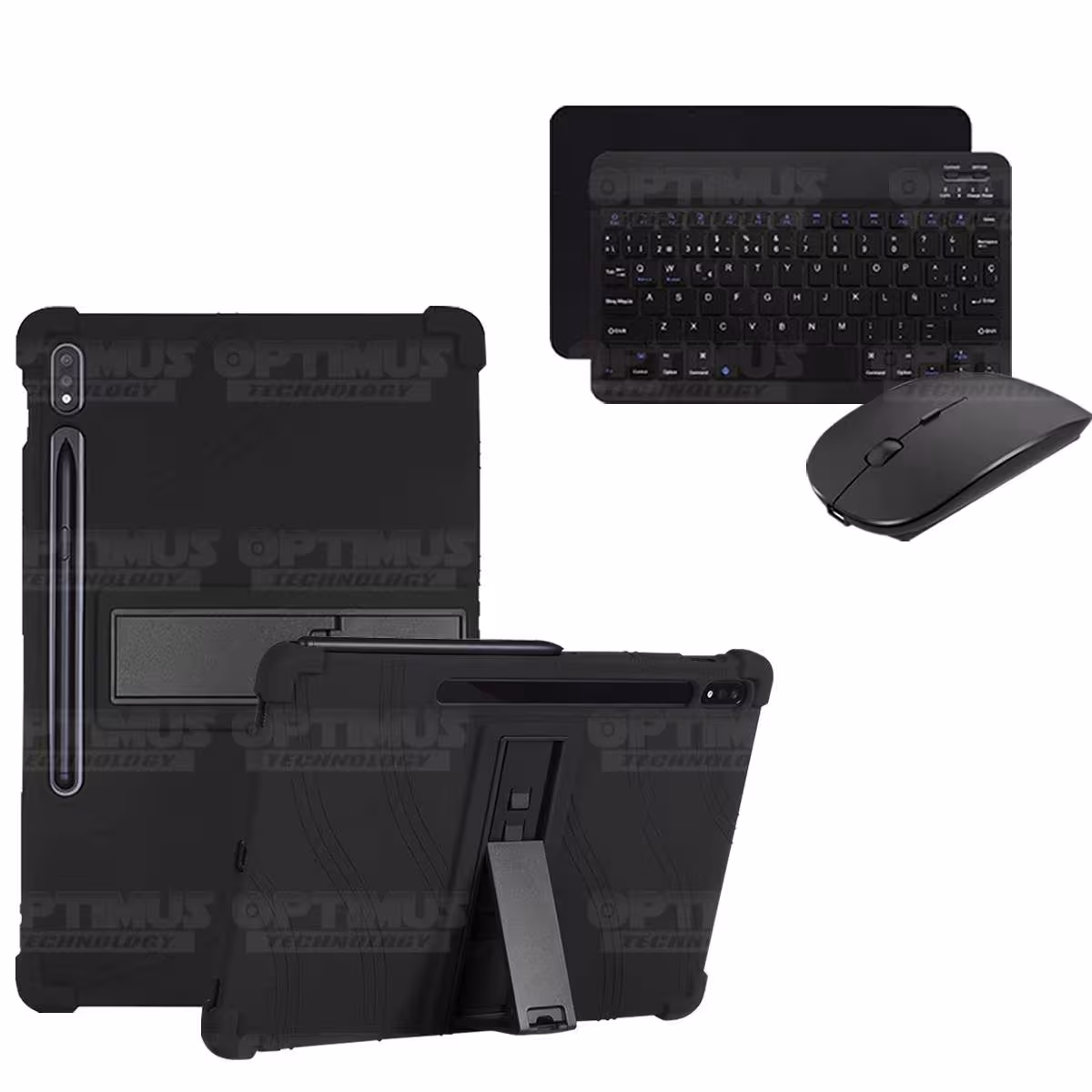 Kit Case Forro Protector Antigolpes + Teclado y Mouse Ratón Bluetooth para Tablet Samsung Galaxy Tab S7 Plus 12.4 Pulgadas OPTIM