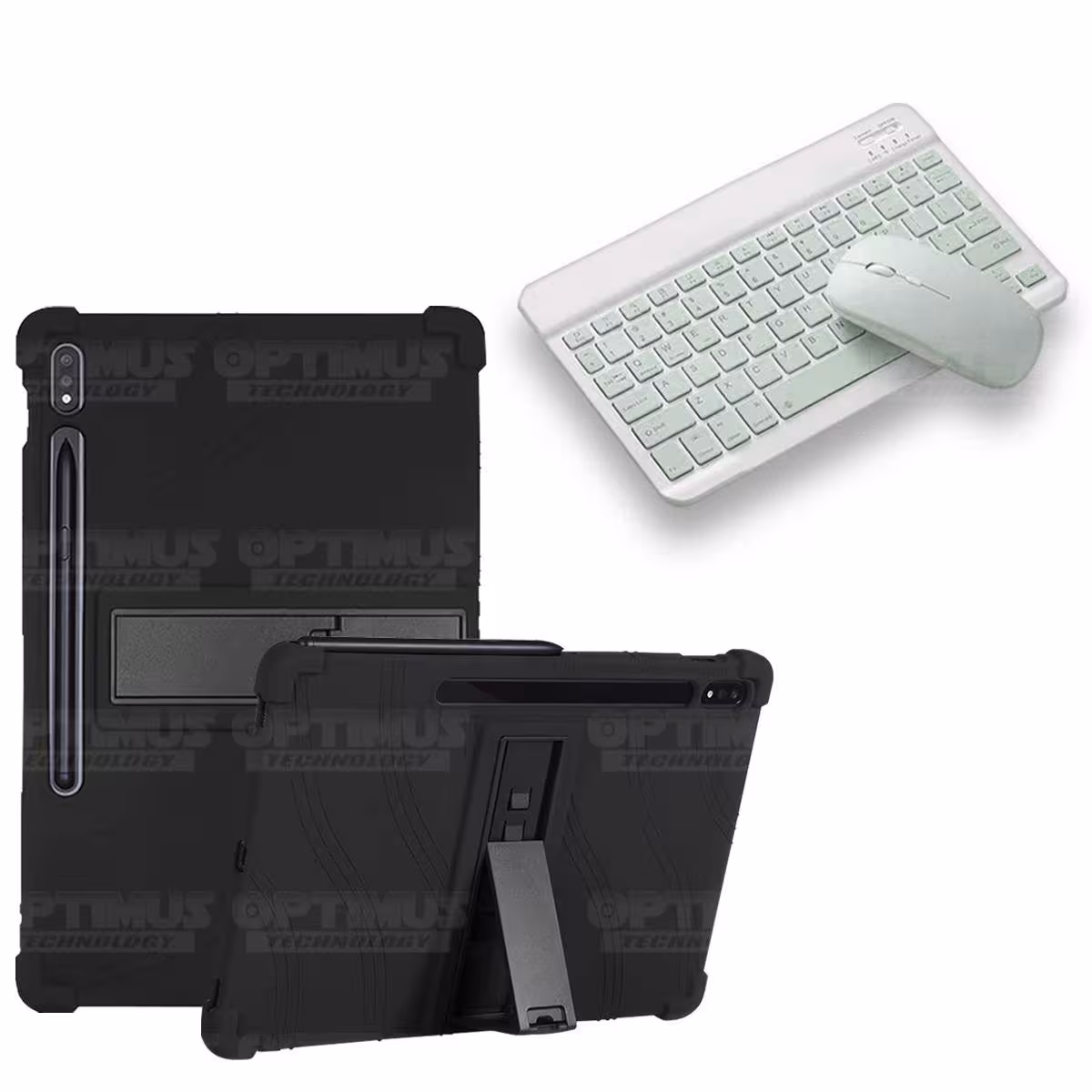 Kit Case Forro Protector Antigolpes + Teclado y Mouse Ratón Bluetooth para Tablet Samsung Galaxy Tab S7 Plus 12.4 Pulgadas OPTIM