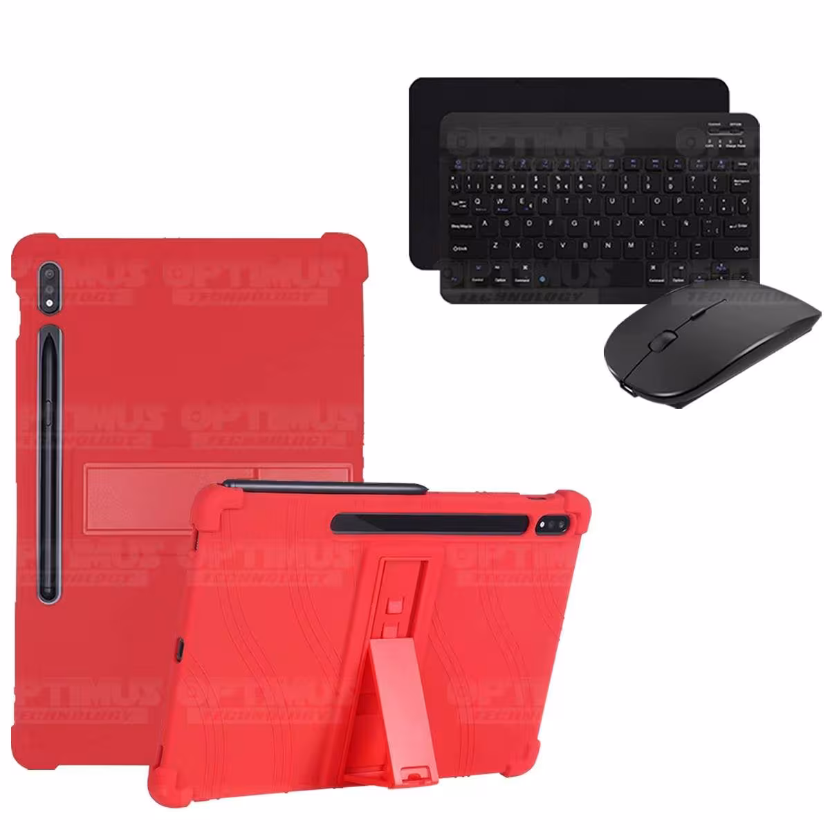 Kit Case Forro Protector Antigolpes + Teclado y Mouse Ratón Bluetooth para Tablet Samsung Galaxy Tab S7 Plus 12.4 Pulgadas OPTIM