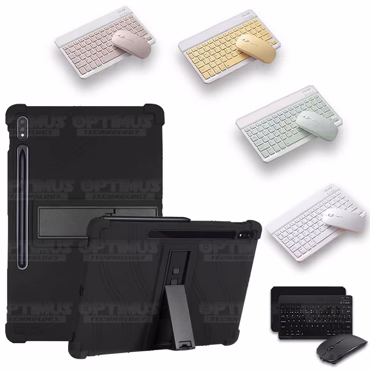 Kit Case Forro Protector Antigolpes + Teclado y Mouse Ratón Bluetooth para Tablet Samsung Galaxy Tab S7 Plus 12.4 Pulgadas OPTIM