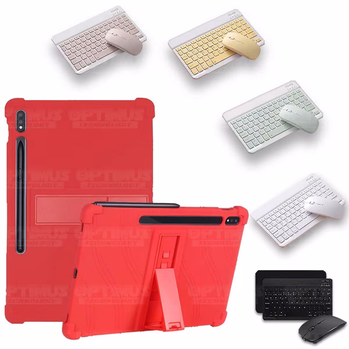 Kit Case Forro Protector Antigolpes + Teclado y Mouse Ratón Bluetooth para Tablet Samsung Galaxy Tab S7 Plus 12.4 Pulgadas OPTIM