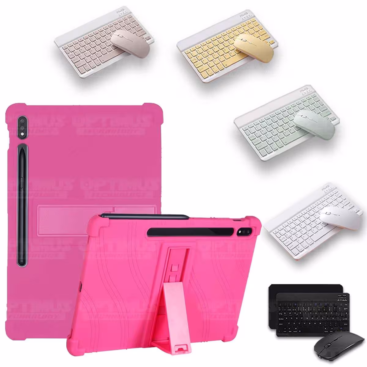 Kit Case Forro Protector Antigolpes + Teclado y Mouse Ratón Bluetooth para Tablet Samsung Galaxy Tab S7 Plus 12.4 Pulgadas OPTIM