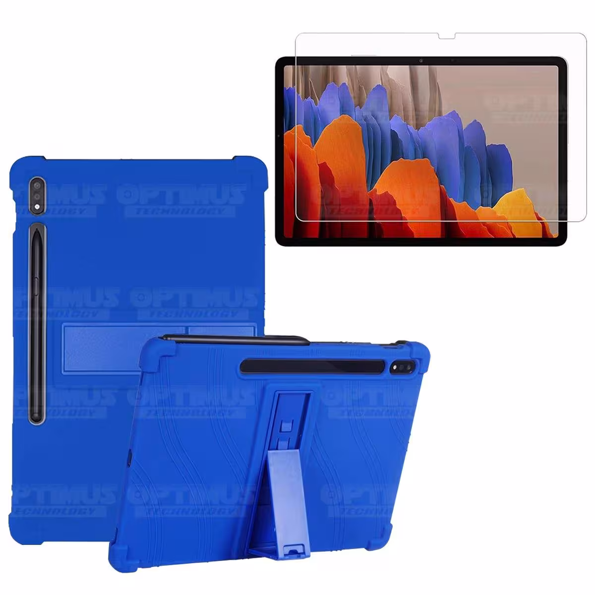 Kit Vidrio templado + Estuche Protector Goma + Teclado y Mouse Bluetooth para Tablet Samsung Galaxy Tab S7 Plus 12.4 Pulgadas OP