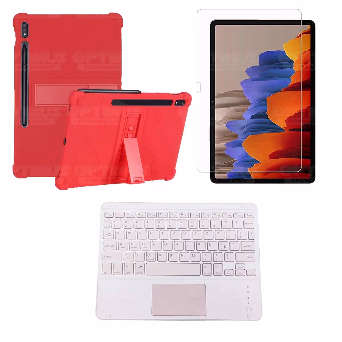 Kit Vidrio templado + Estuche Protector + Teclado con Mouse Touchpad Bluetooth Tablet Samsung Galaxy Tab S7 Plus 12.4 Pulgadas O