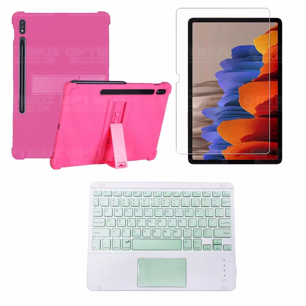 Kit Vidrio templado + Estuche Protector + Teclado con Mouse Touchpad Bluetooth Tablet Samsung Galaxy Tab S7 Plus 12.4 Pulgadas O
