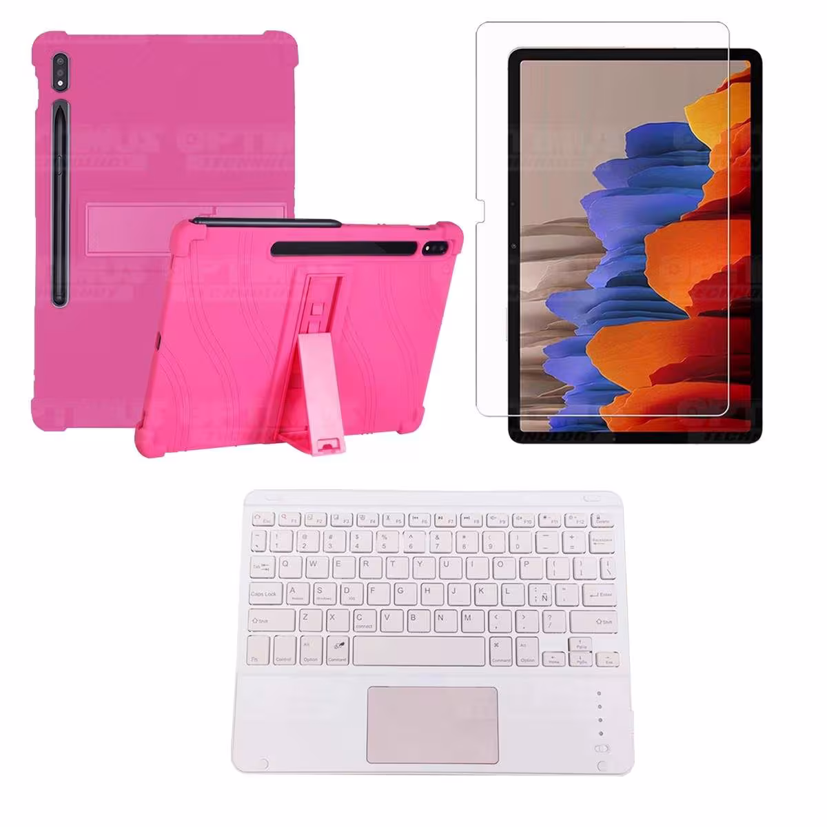 Kit Vidrio templado + Estuche Protector + Teclado con Mouse Touchpad Bluetooth Tablet Samsung Galaxy Tab S7 Plus 12.4 Pulgadas O