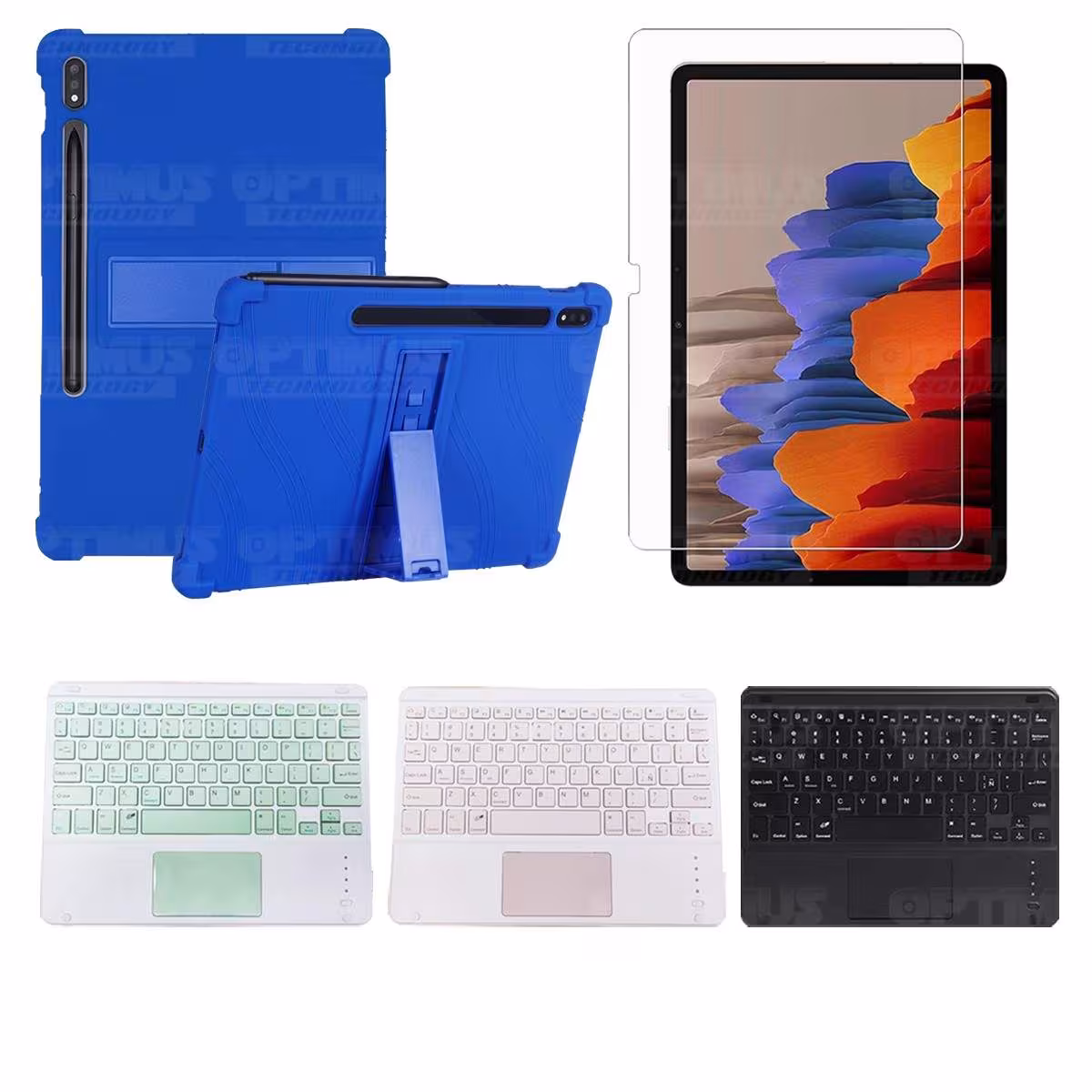 Kit Vidrio templado + Estuche Protector + Teclado con Mouse Touchpad Bluetooth Tablet Samsung Galaxy Tab S7 Plus 12.4 Pulgadas O