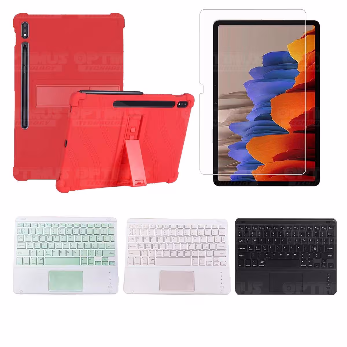 Kit Vidrio templado + Estuche Protector + Teclado con Mouse Touchpad Bluetooth Tablet Samsung Galaxy Tab S7 Plus 12.4 Pulgadas O