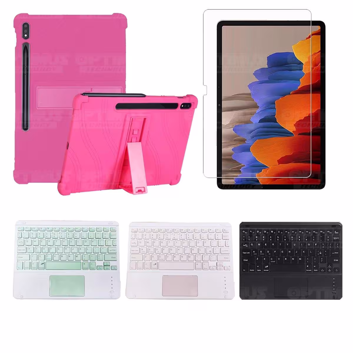 Kit Vidrio templado + Estuche Protector + Teclado con Mouse Touchpad Bluetooth Tablet Samsung Galaxy Tab S7 Plus 12.4 Pulgadas O