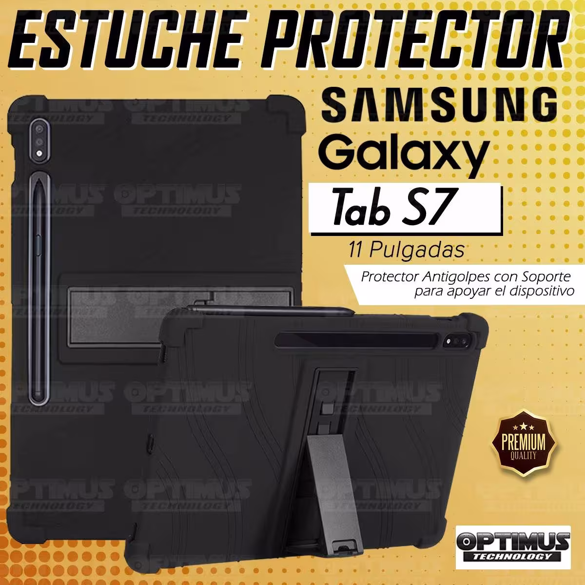 Estuche Case protector de goma Tablet Samsung Galaxy Tab S7 Wifi SM-T870NZK 11 Pulgadas Anti golpes con soporte OPTIMUS TECHNOLO