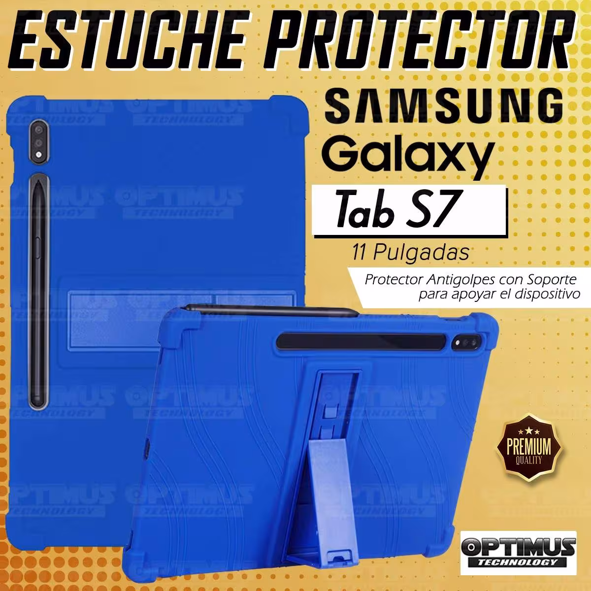 Kit Vidrio templado y Estuche Protector de goma antigolpes con soporte Tablet Samsung Galaxy Tab S7 Wifi SM-T870NZK 11 Pulgadas