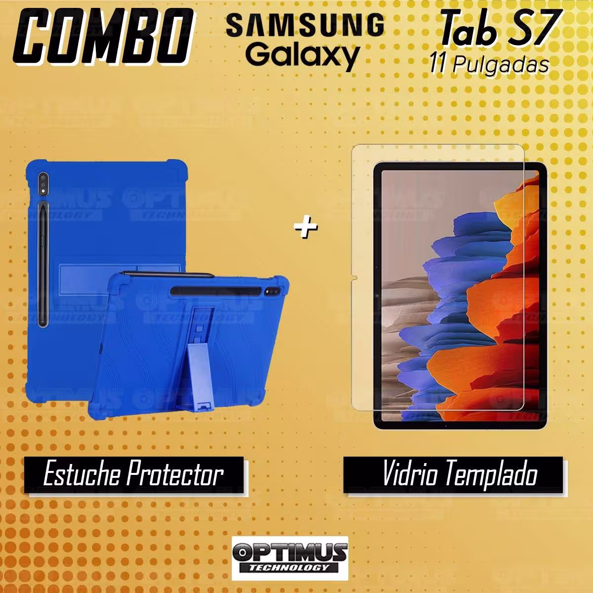 Kit Vidrio templado y Estuche Protector de goma antigolpes con soporte Tablet Samsung Galaxy Tab S7 Wifi SM-T870NZK 11 Pulgadas