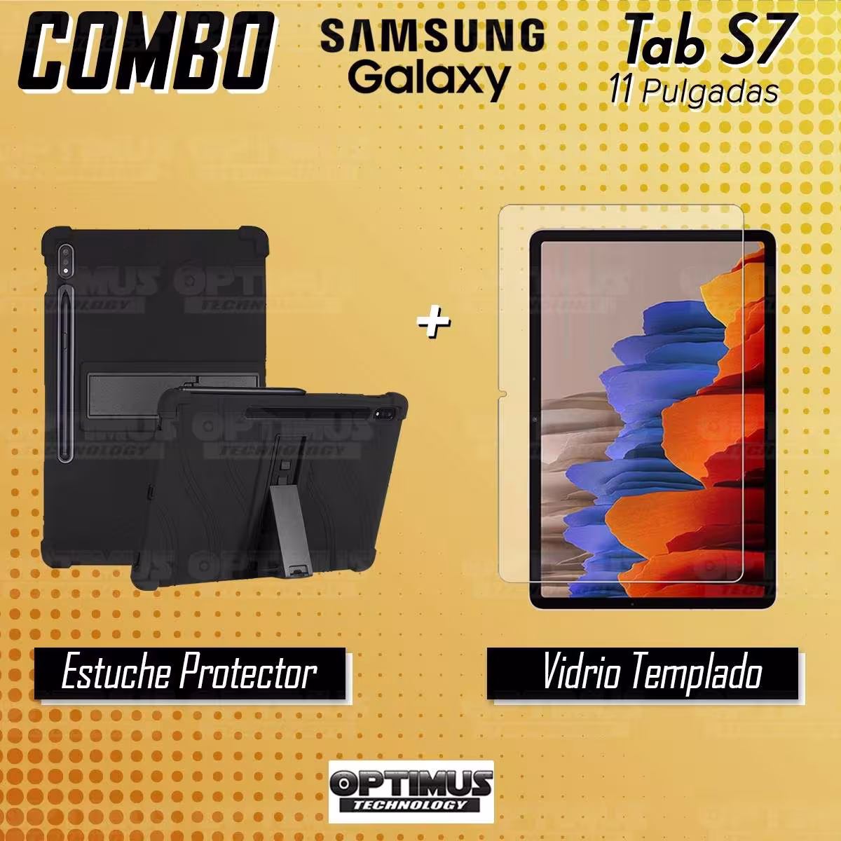 Kit Vidrio templado y Estuche Protector de goma antigolpes con soporte Tablet Samsung Galaxy Tab S7 Wifi SM-T870NZK 11 Pulgadas