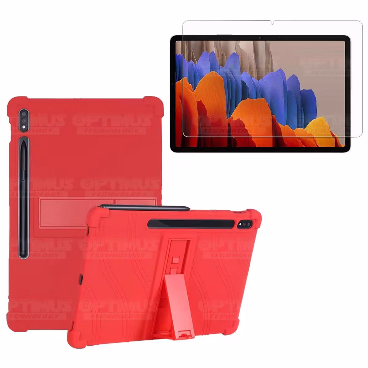 Kit Vidrio templado y Estuche Protector de goma antigolpes con soporte Tablet Samsung Galaxy Tab S7 Wifi SM-T870NZK 11 Pulgadas