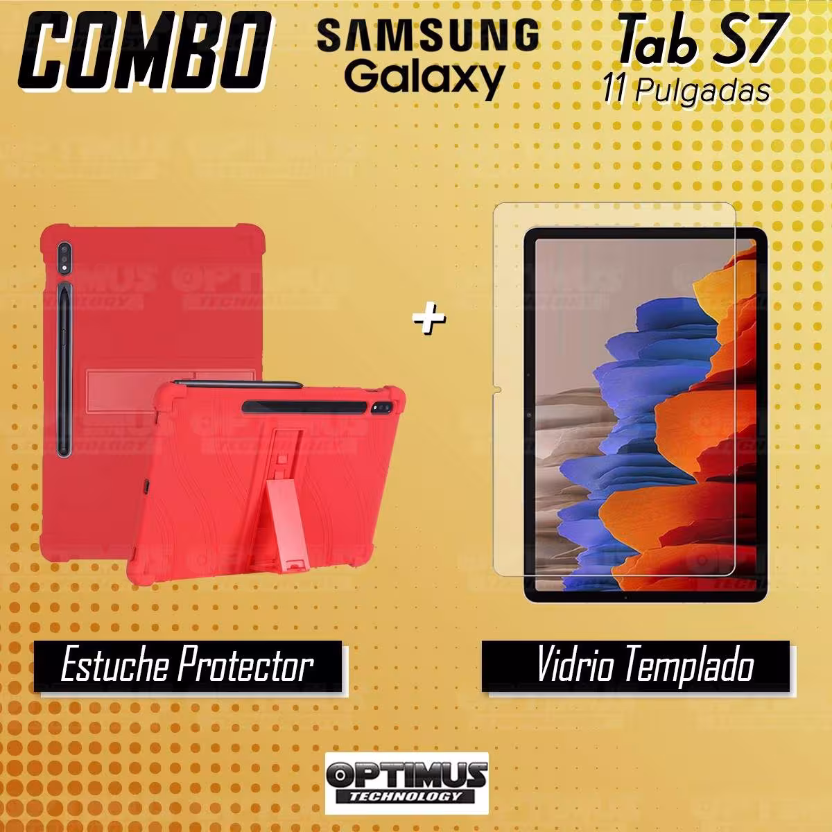 Kit Vidrio templado y Estuche Protector de goma antigolpes con soporte Tablet Samsung Galaxy Tab S7 Wifi SM-T870NZK 11 Pulgadas