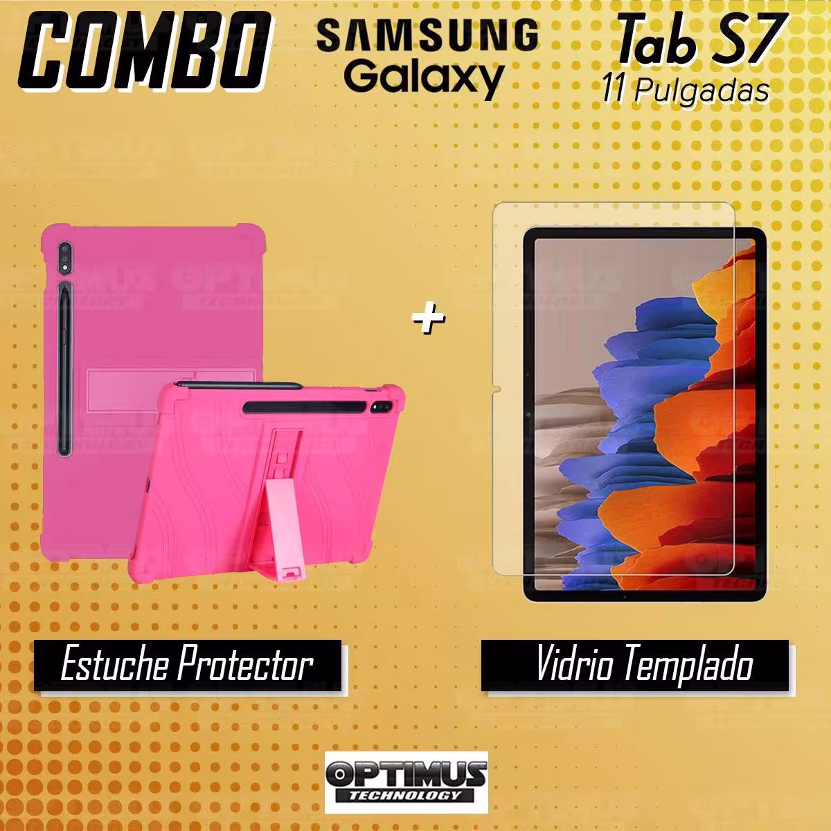 Kit Vidrio templado y Estuche Protector de goma antigolpes con soporte Tablet Samsung Galaxy Tab S7 Wifi SM-T870NZK 11 Pulgadas