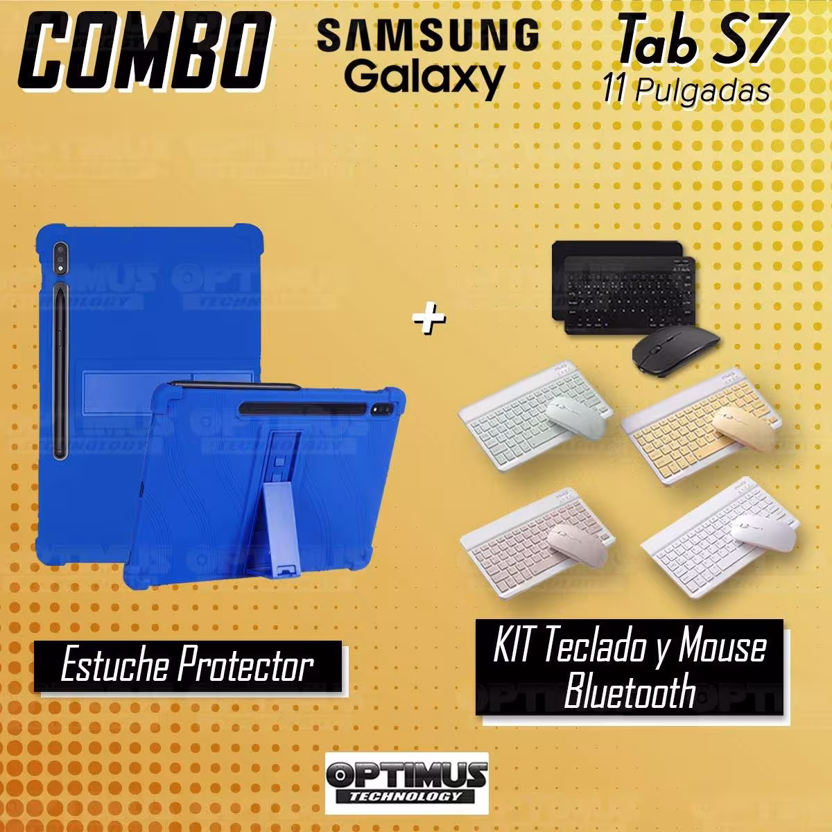 Kit Case Forro Protector Antigolpes + Teclado y Mouse Bluetooth para Tablet Samsung Galaxy Tab S7 SM-T870NZK 11 Pulgadas OPTIMUS