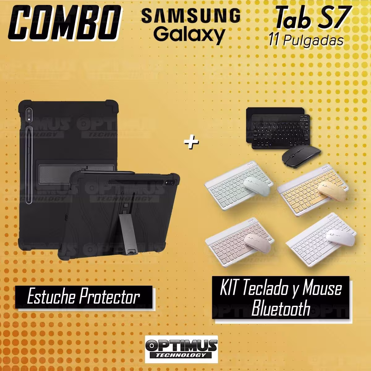 Kit Case Forro Protector Antigolpes + Teclado y Mouse Bluetooth para Tablet Samsung Galaxy Tab S7 SM-T870NZK 11 Pulgadas OPTIMUS