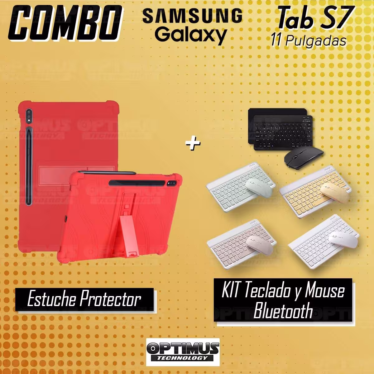 Kit Case Forro Protector Antigolpes + Teclado y Mouse Bluetooth para Tablet Samsung Galaxy Tab S7 SM-T870NZK 11 Pulgadas OPTIMUS