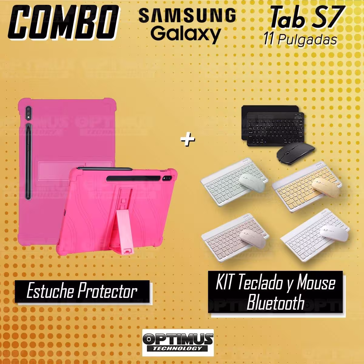 Kit Case Forro Protector Antigolpes + Teclado y Mouse Bluetooth para Tablet Samsung Galaxy Tab S7 SM-T870NZK 11 Pulgadas OPTIMUS
