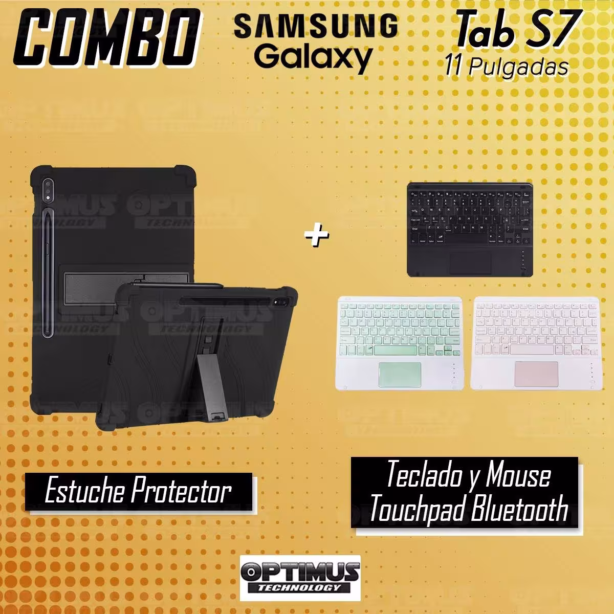 Kit Case Estuche Protector Antigolpes + Teclado Mouse Touchpad Bluetooth para Tablet Samsung Galaxy Tab S7 Wifi 11 Pulgadas OPTI