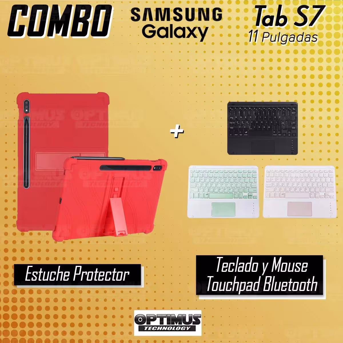 Kit Case Estuche Protector Antigolpes + Teclado Mouse Touchpad Bluetooth para Tablet Samsung Galaxy Tab S7 Wifi 11 Pulgadas OPTI