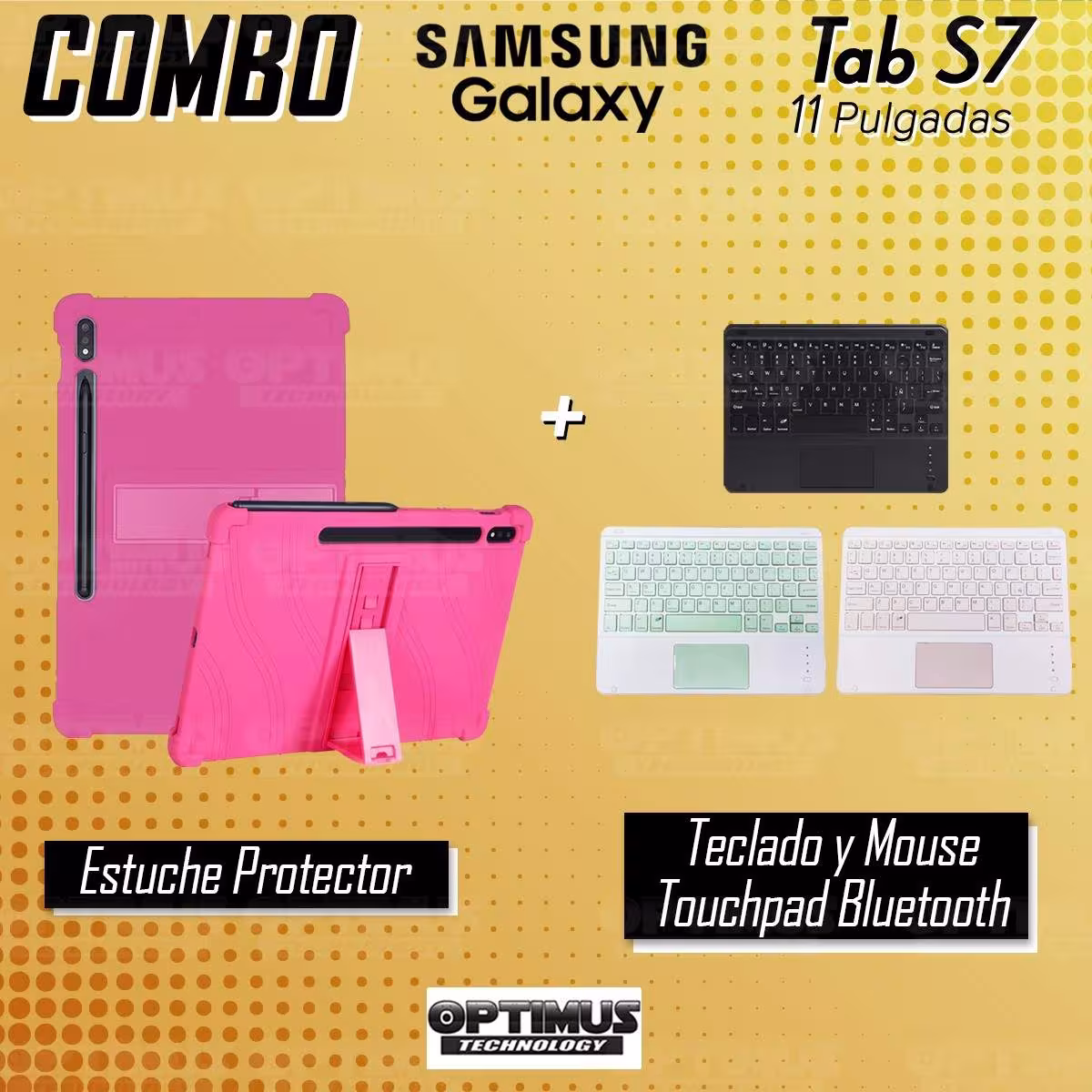 Kit Case Estuche Protector Antigolpes + Teclado Mouse Touchpad Bluetooth para Tablet Samsung Galaxy Tab S7 Wifi 11 Pulgadas OPTI
