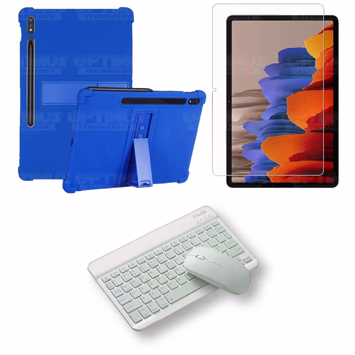 Kit Vidrio templado + Estuche Protector Goma + Teclado y Mouse Bluetooth para Tablet Samsung Galaxy Tab S7 Wifi 11 Pulgadas OPTI
