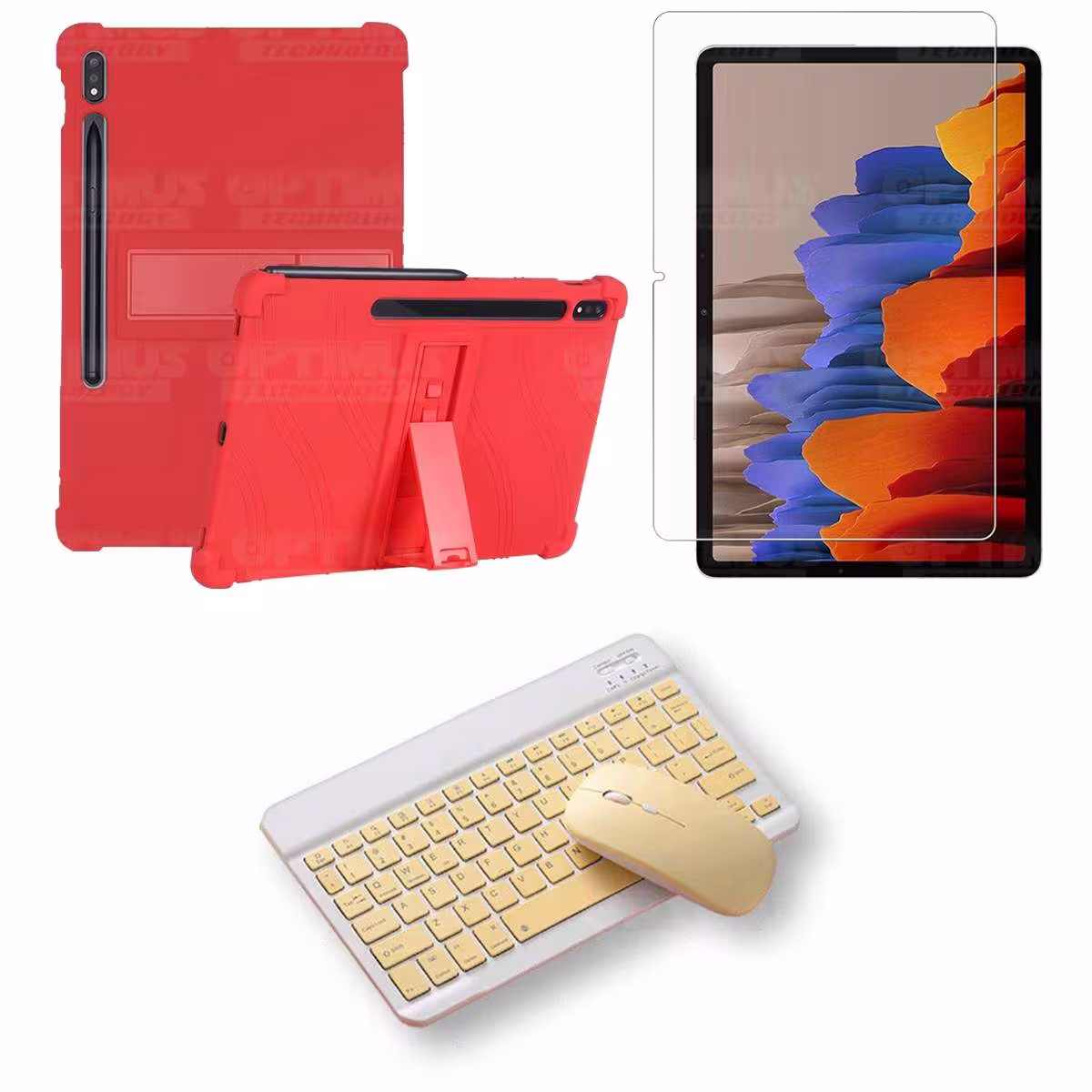 Kit Vidrio templado + Estuche Protector Goma + Teclado y Mouse Bluetooth para Tablet Samsung Galaxy Tab S7 Wifi 11 Pulgadas OPTI