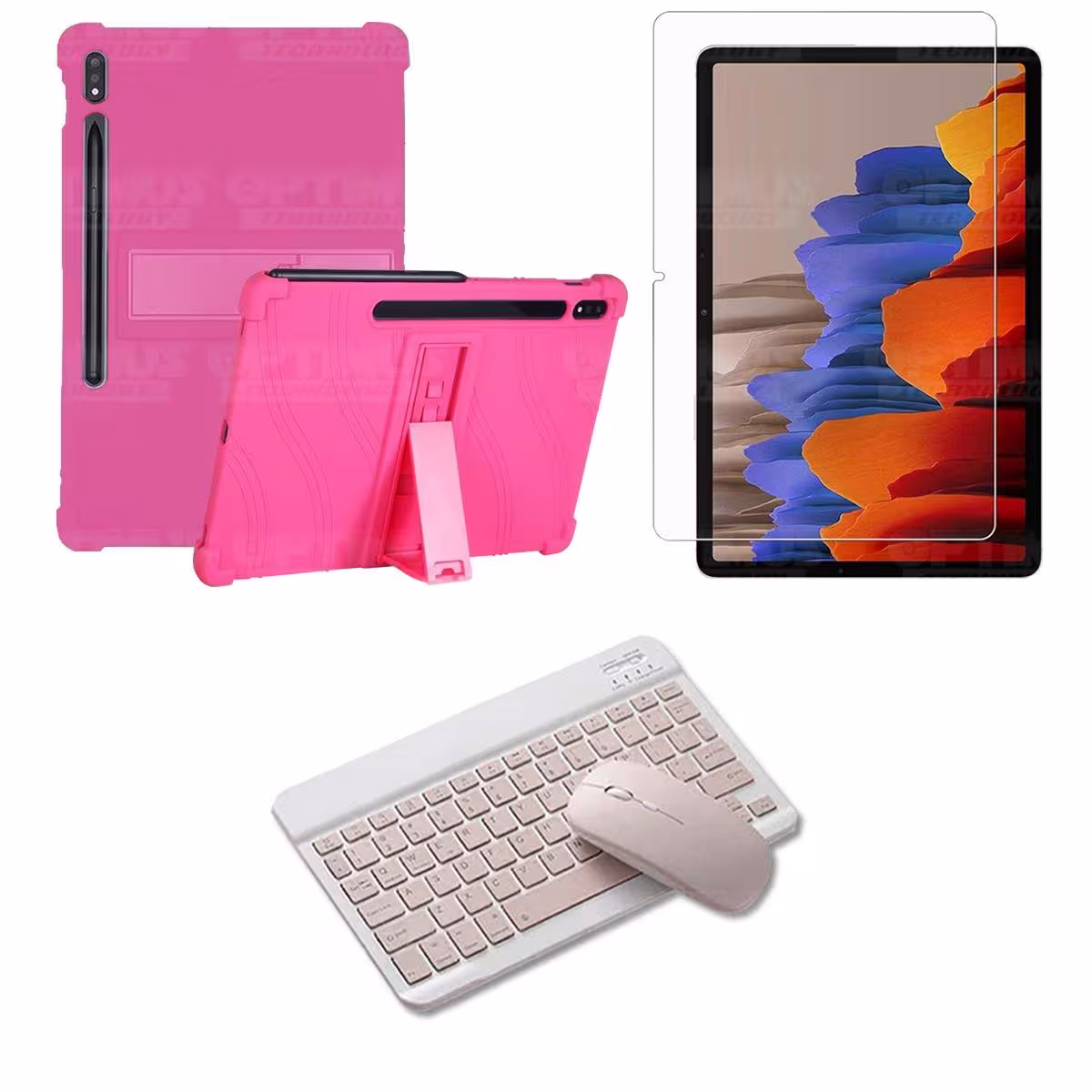 Kit Vidrio templado + Estuche Protector Goma + Teclado y Mouse Bluetooth para Tablet Samsung Galaxy Tab S7 Wifi 11 Pulgadas OPTI