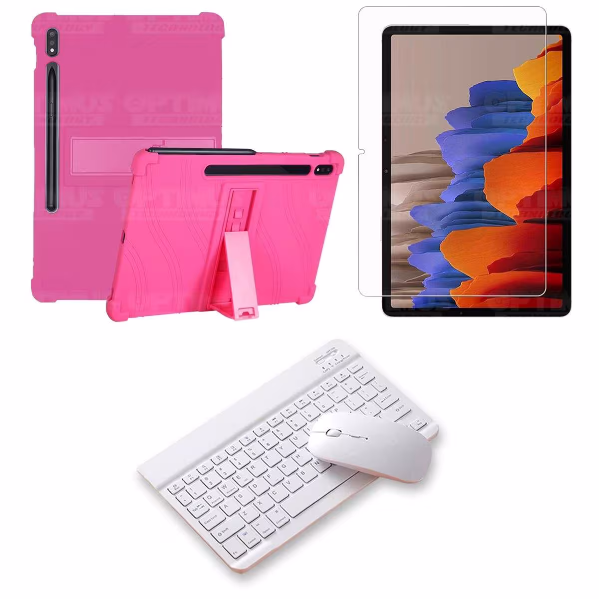Kit Vidrio templado + Estuche Protector Goma + Teclado y Mouse Bluetooth para Tablet Samsung Galaxy Tab S7 Wifi 11 Pulgadas OPTI