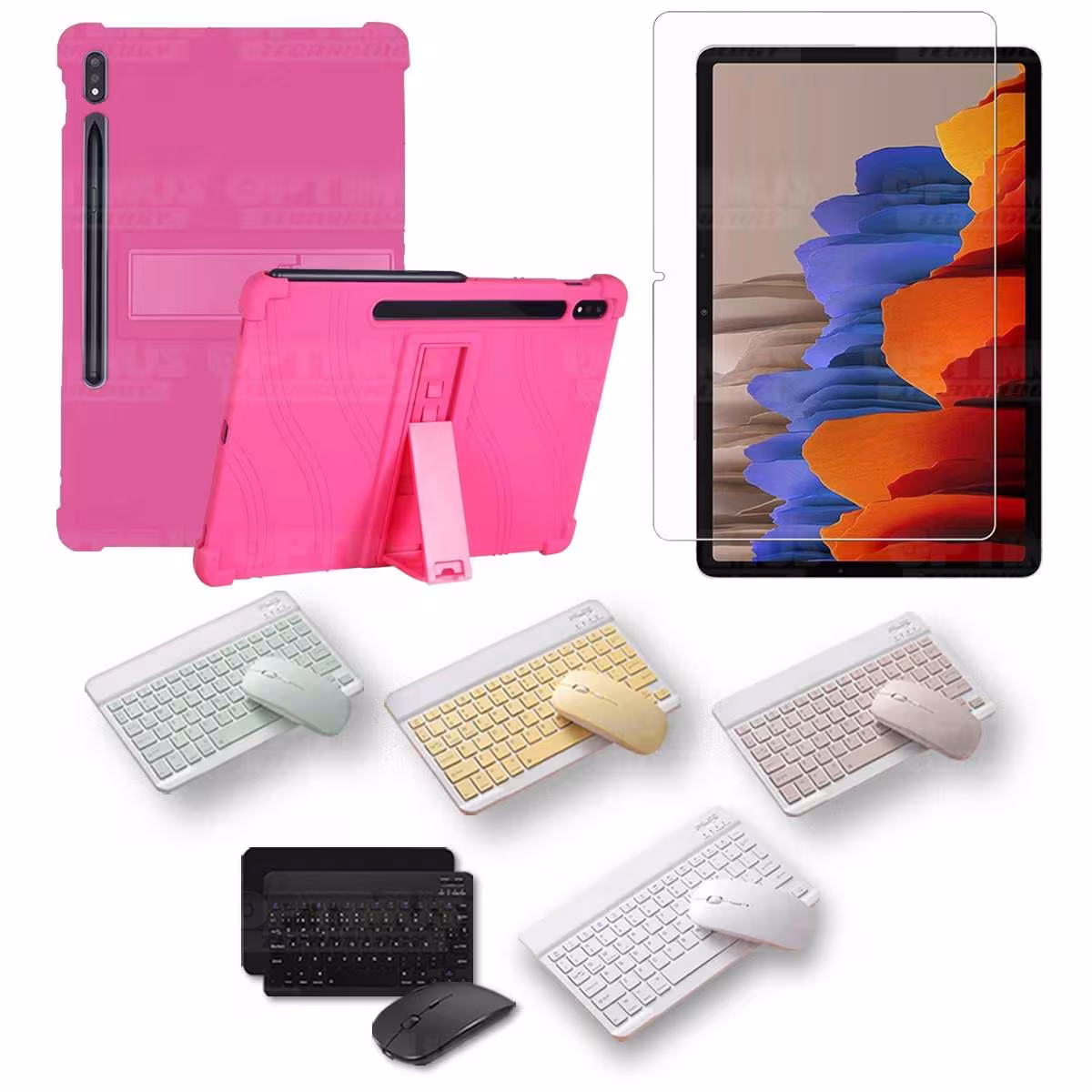Kit Vidrio templado + Estuche Protector Goma + Teclado y Mouse Bluetooth para Tablet Samsung Galaxy Tab S7 Wifi 11 Pulgadas OPTI