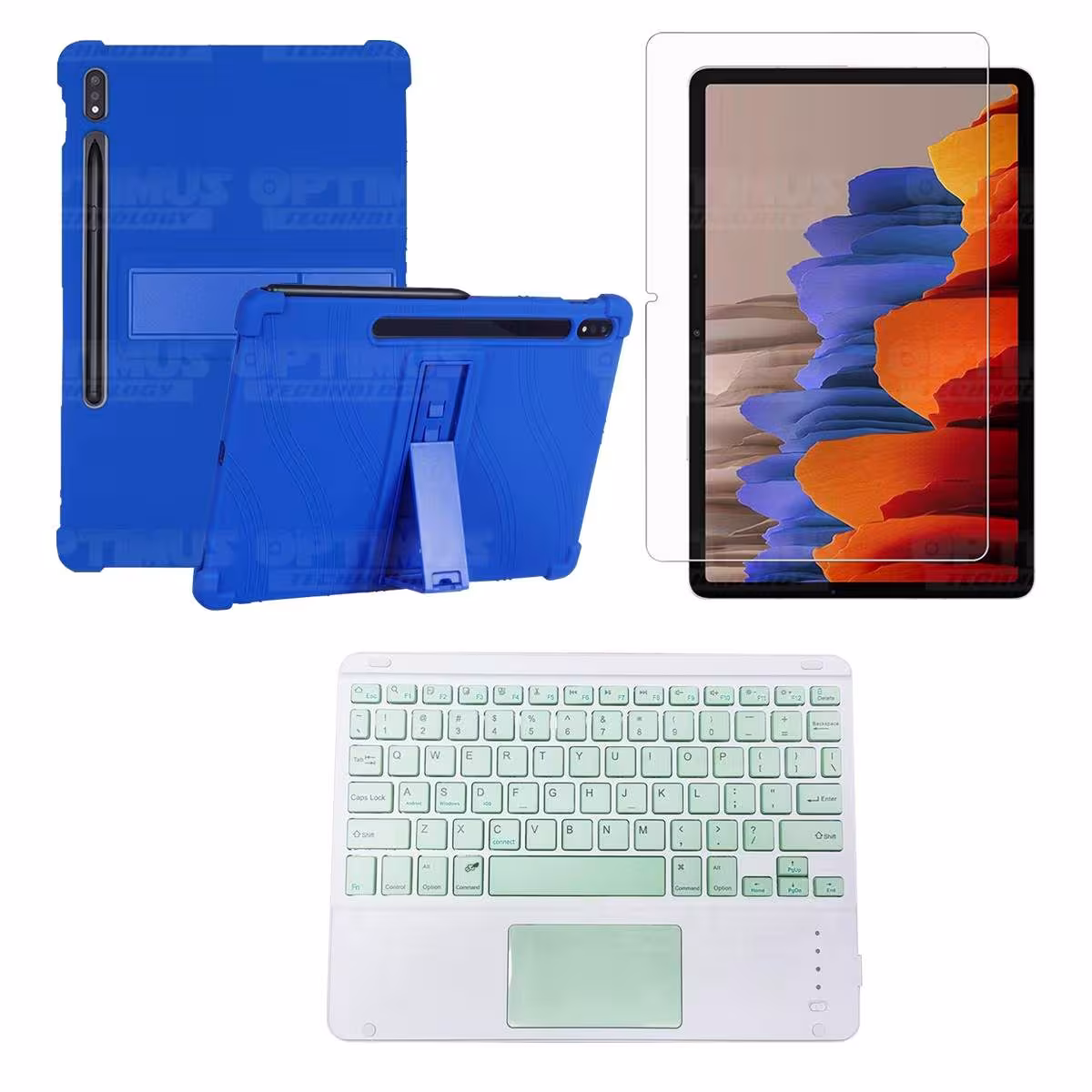 Kit Vidrio templado + Estuche Protector + Teclado con Mouse Touchpad Bluetooth Tablet Samsung Galaxy Tab S7 Wifi 11 Pulgadas OPT