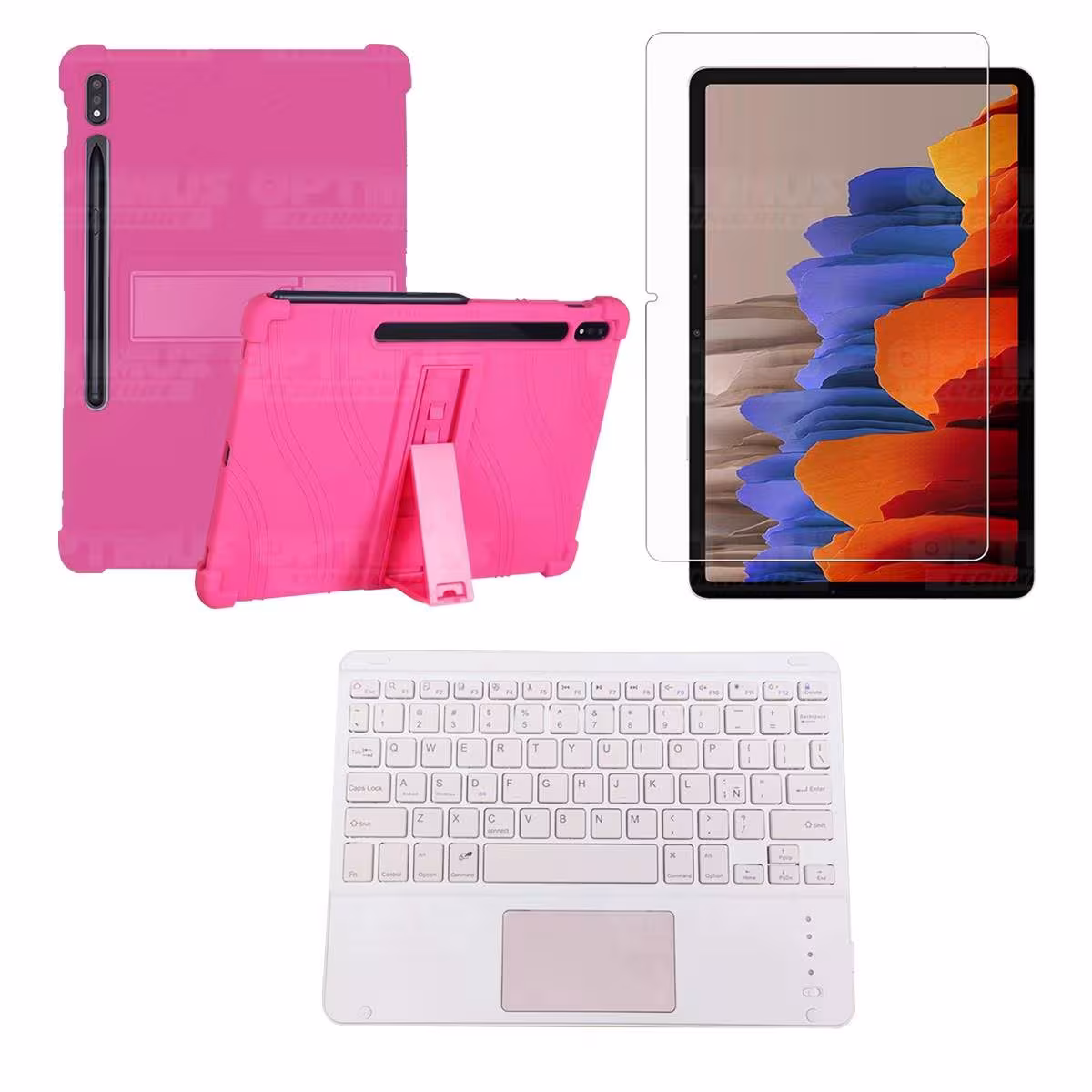 Kit Vidrio templado + Estuche Protector + Teclado con Mouse Touchpad Bluetooth Tablet Samsung Galaxy Tab S7 Wifi 11 Pulgadas OPT