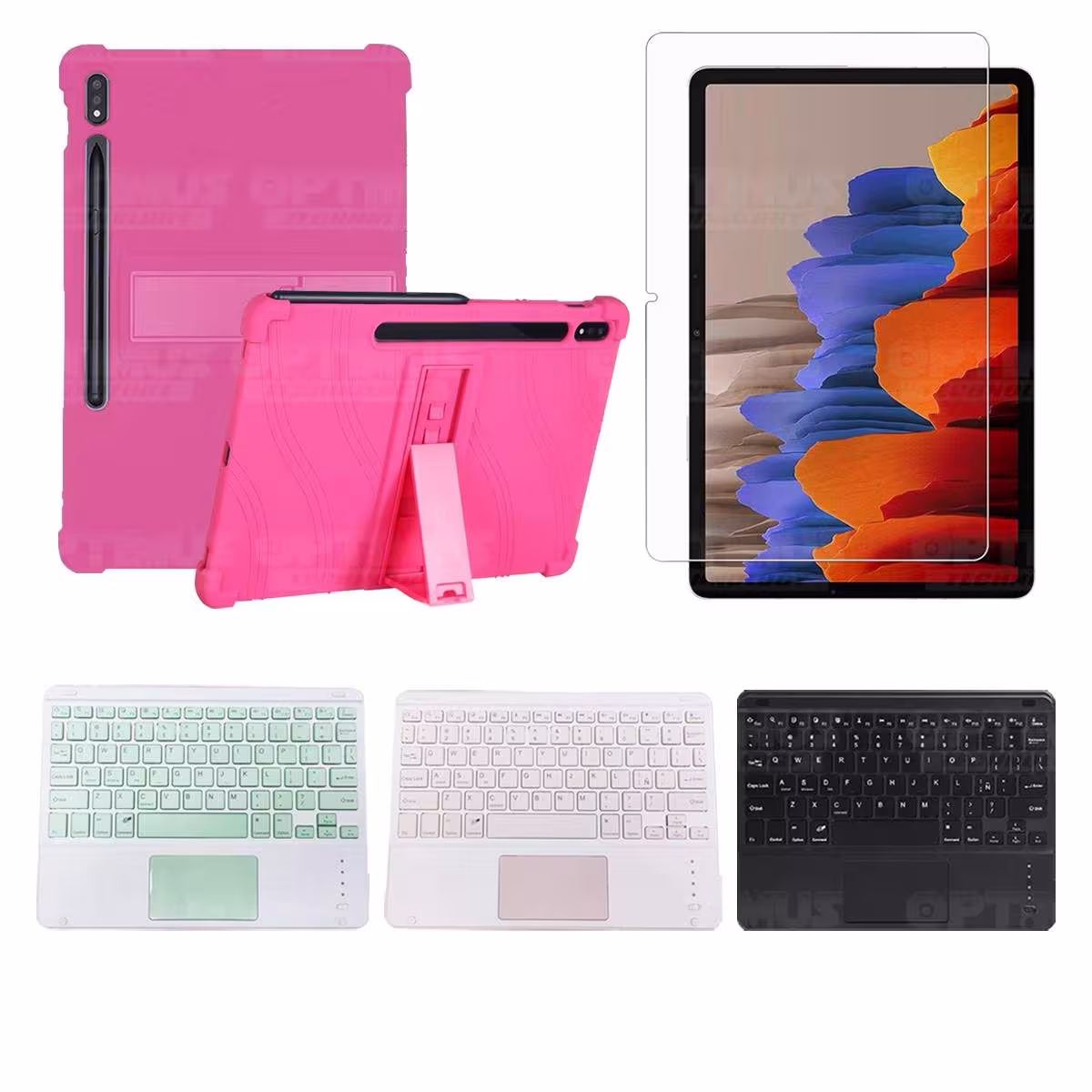 Kit Vidrio templado + Estuche Protector + Teclado con Mouse Touchpad Bluetooth Tablet Samsung Galaxy Tab S7 Wifi 11 Pulgadas OPT