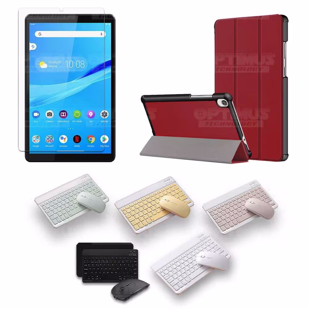 Kit Vidrio templado + Case Forro Protector + Teclado y Mouse Bluetooth para Tablet Lenovo Tab M8 8505x / x8505f OPTIMUS TECHNOLO