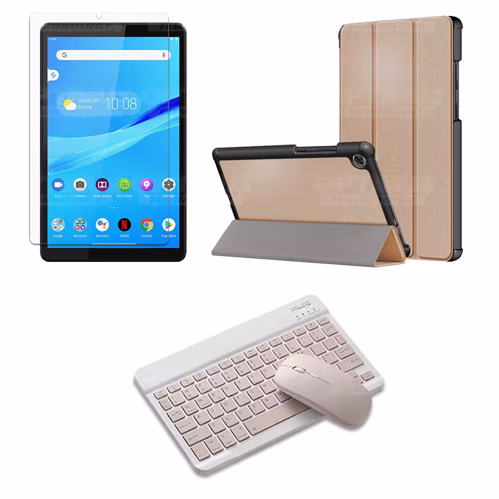 Kit Vidrio templado + Case Forro Protector + Teclado y Mouse Bluetooth para Tablet Lenovo Tab M8 8505x / x8505f OPTIMUS TECHNOLO