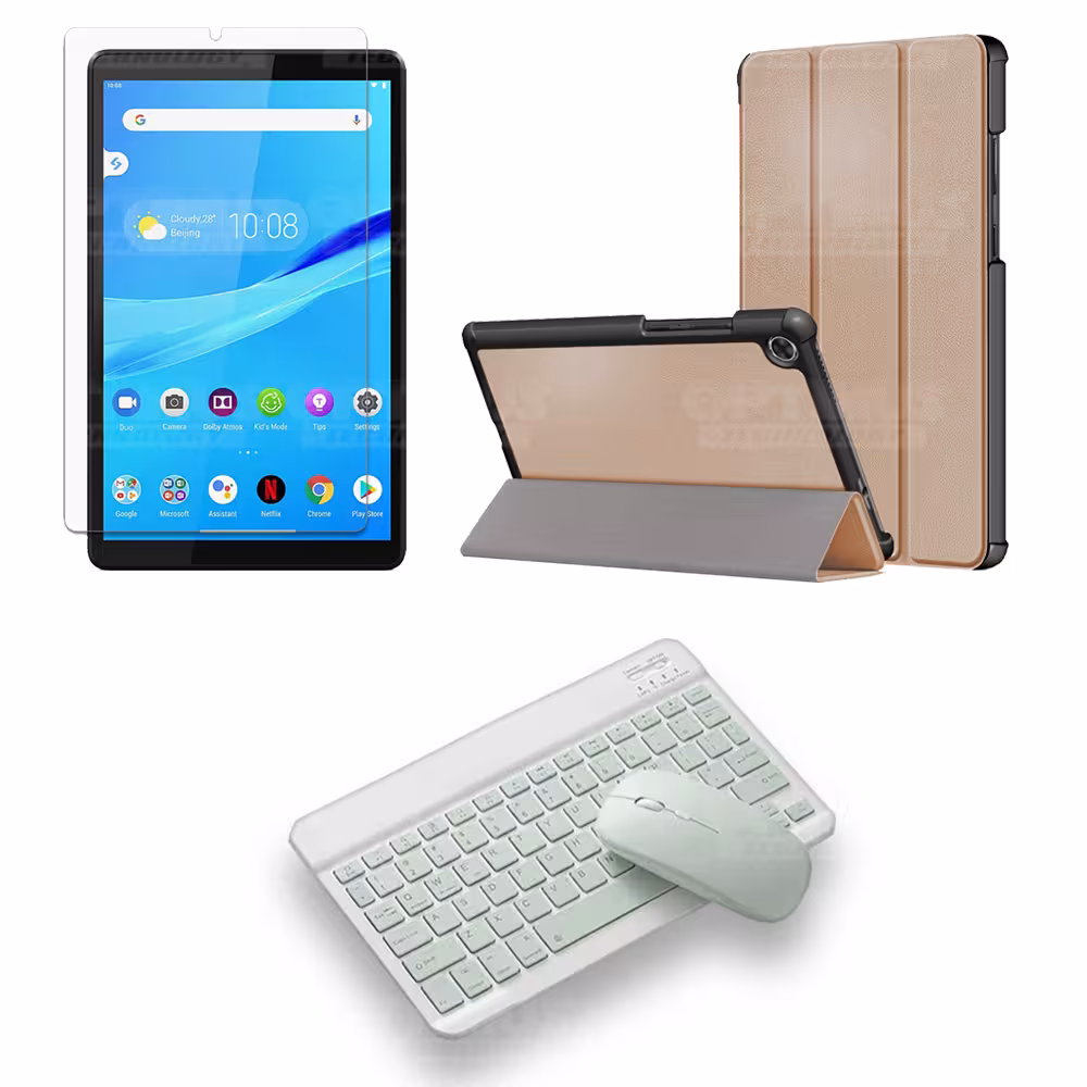 Kit Vidrio templado + Case Forro Protector + Teclado y Mouse Bluetooth para Tablet Lenovo Tab M8 8505x / x8505f OPTIMUS TECHNOLO