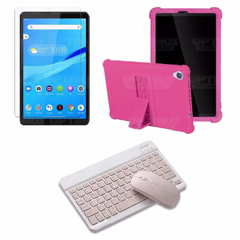 Kit Vidrio templado + Estuche Protector Goma + Teclado y Mouse Bluetooth para Tablet Lenovo Tab M8 8505x / x8505f OPTIMUS TECHNO
